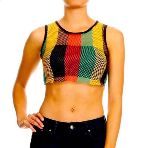 Rasta Mesh Fishnet Cropped Top - Picture 1 of 6